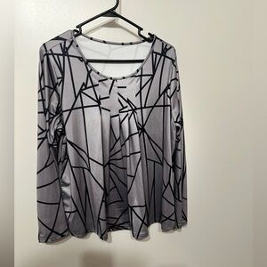 Chic Gray Geometric Long Sleeve Top XL